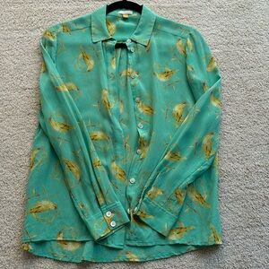 Leifsdottir Silk Blouse Colorful novelty print Long Sleeves Button Front
